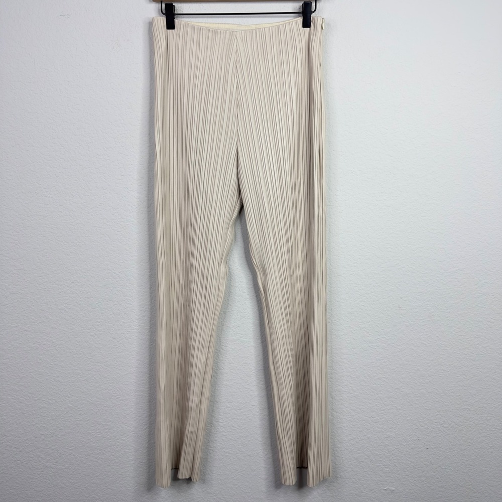 Nanushka Pants Womens M Beige Vegan Leather Pleated Neutral Minimalist Luxury